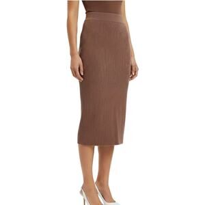 Bobeau Ribbed Midi Pencil Skirt Brown Knitted Women's Medium NWT